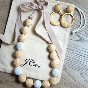 J.Crew Tan and White Beaded Necklace with Earrings